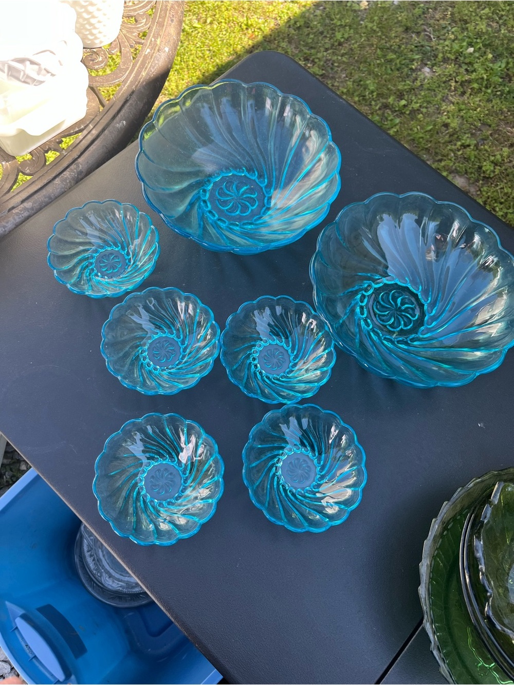Turquoise Swirl Glass Bowl Set - Decorative Home Art
